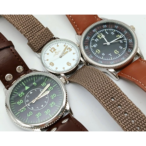 662 - Three Military Pilot Design Watches Comprising: 1) A German Lace Design Pilots watch - 48 mm Case. 2... 