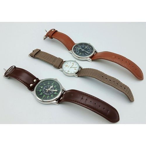 662 - Three Military Pilot Design Watches Comprising: 1) A German Lace Design Pilots watch - 48 mm Case. 2... 