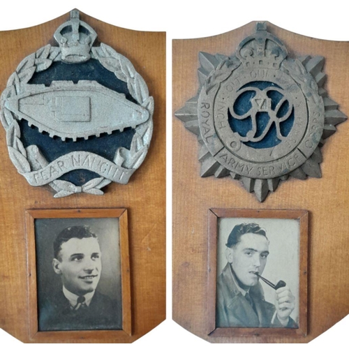 1147 - Two WW2 Wooden Crests with Badges and the Former Owner’s Photographs. One Tank Regiment and One Roya... 