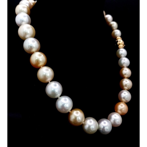 506 - A fascinating LANE JOAILLIER pearl necklace, graduating 11.8 to 15.4 mm natural spherical pearls wit... 