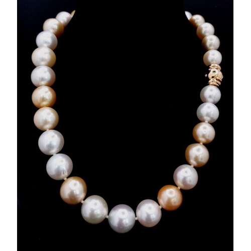 506 - A fascinating LANE JOAILLIER pearl necklace, graduating 11.8 to 15.4 mm natural spherical pearls wit... 