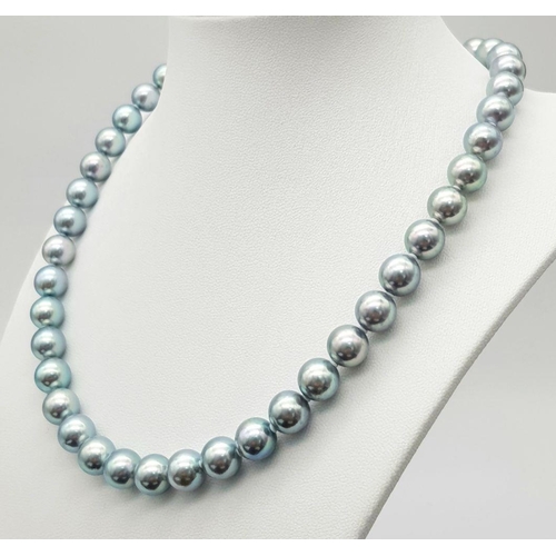 513 - Avery attractive and elegant, quality grey pearl necklace. The perfectly spherical natural 9 to 9.5 ... 