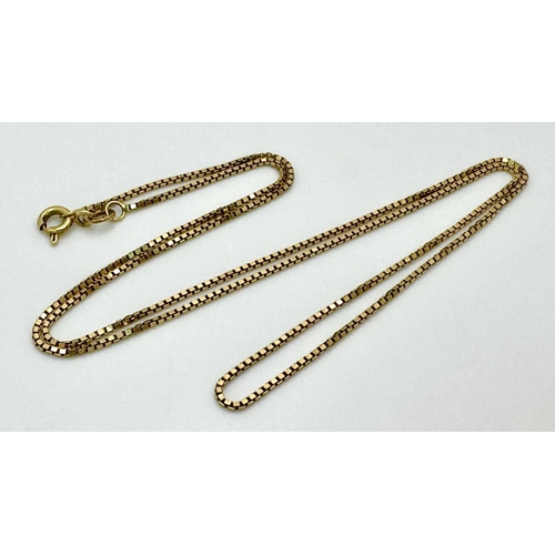 850 - An 18 K yellow gold square link chain necklace, ring clasp, length: 45 cm, weight: 3.5 g