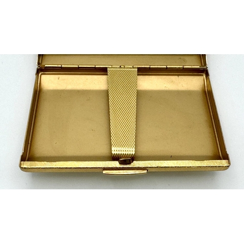 885 - A beautiful vintage gold plated cigarette case with a Mother of Pearl lid and fancy engraving. Hinge... 