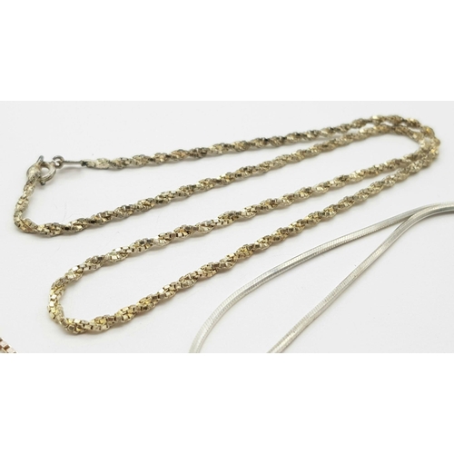 899 - Three sterling silver chain necklaces of different styles. Length: 38-40 cm, total weight: 20.3 g.