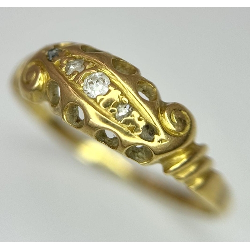 911 - A vintage 18 K yellow gold ring with a band of five old cut, graduating diamonds. Size: O, weight: 1... 