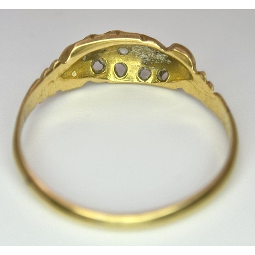 911 - A vintage 18 K yellow gold ring with a band of five old cut, graduating diamonds. Size: O, weight: 1... 