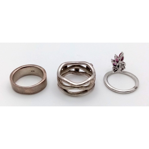 925 - Three Different Style 925 Silver Rings - Sizes K, L and M.