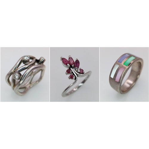 925 - Three Different Style 925 Silver Rings - Sizes K, L and M.