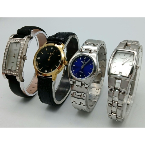 1042 - A Parcel of Four Very Good Condition Ladies Quartz Watches Comprising; 1) A Blue Face Stainless Stee... 