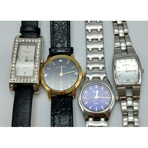 1042 - A Parcel of Four Very Good Condition Ladies Quartz Watches Comprising; 1) A Blue Face Stainless Stee... 