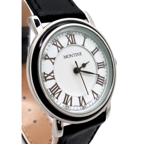 1119 - An Unworn Roman Numeral Face Quartz Watch by Montine. 35mm Case. Full Working Order