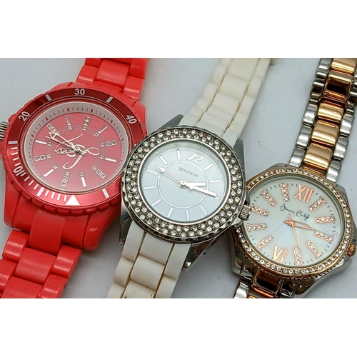 1126 - A Parcel of Three Ladies Fashion Watches Comprising; 1) A Crystal Set Bezel Watch by Sekonda-35mm Ca... 