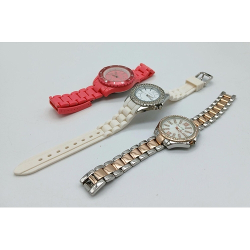 1126 - A Parcel of Three Ladies Fashion Watches Comprising; 1) A Crystal Set Bezel Watch by Sekonda-35mm Ca... 