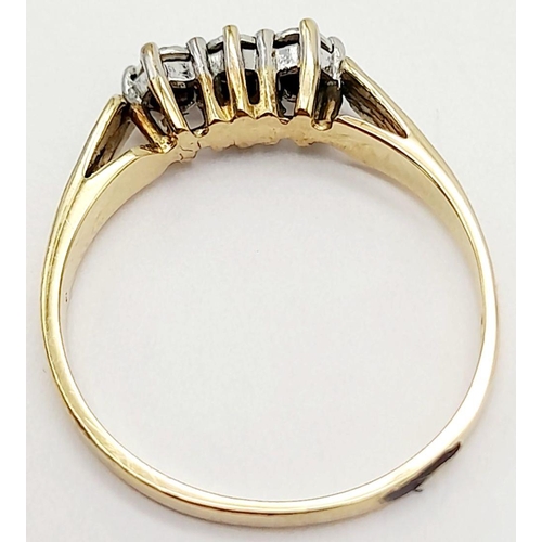 1183 - A 9K YELLOW GOLD VINTAGE DIAMOND 3 STONE RING WITH BABY PRINTS ON SIDE WITH ORIGINAL PUSH RING.  1.8... 