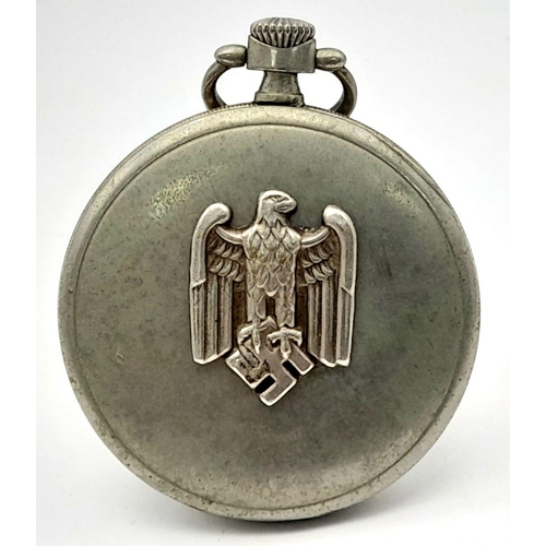 887 - A Working WW2 German Swiss Made Cyma Pocket Watch - German Heer Badge on the back.