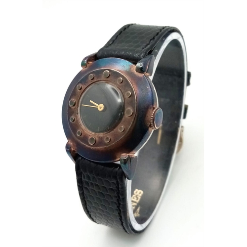 1018 - A Vintage Helbros Mechanical Ladies Watch. Black leather strap. Case - 29mm. Black dial. In working ... 