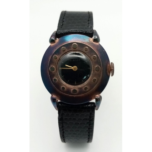 1018 - A Vintage Helbros Mechanical Ladies Watch. Black leather strap. Case - 29mm. Black dial. In working ... 