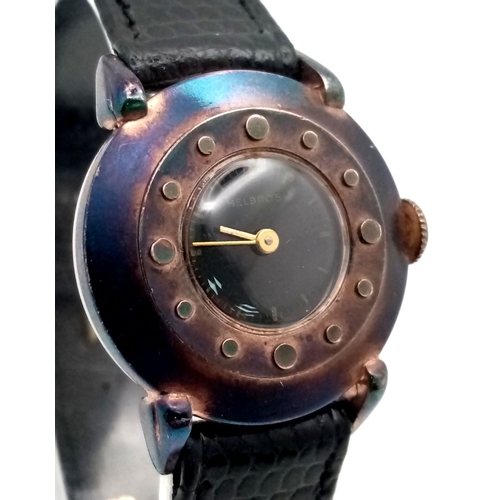 1018 - A Vintage Helbros Mechanical Ladies Watch. Black leather strap. Case - 29mm. Black dial. In working ... 