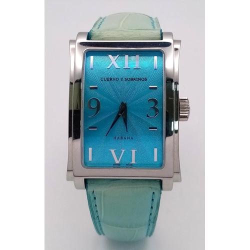 970 - A Cuervo Sobrinos Habana Automatic Ladies Watch. Blue leather strap. Stainless steel case - 29mm. Bl... 