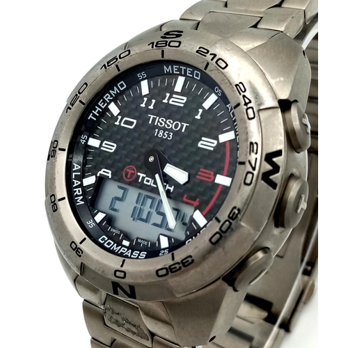 956 - A Tissot Touch Titanium Quartz Gents Watch. Titanium bracelet and case - 44mm. Analogue and digital ... 