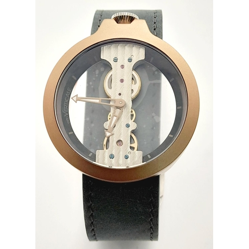 1004 - A Verticale Mechanical Top Winder Gents Watch. Green leather strap. Ceramic black skeleton case - 42... 