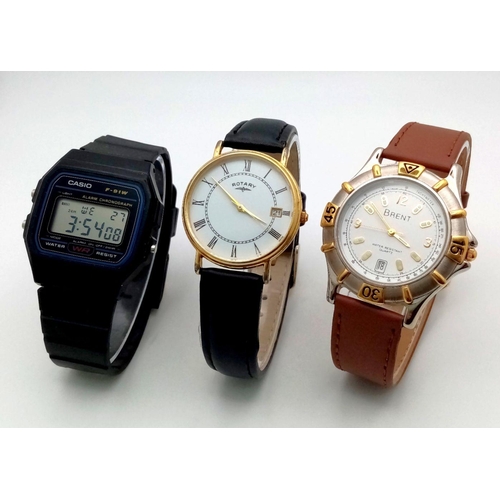 1035 - A Parcel of Three Men’s Watches in Very Good Condition Comprising: 1) A Gold-Plated Rotary Date Watc... 