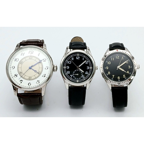 1091 - A Parcel of Three, Leather Strapped, Unworn Military Design Watches Comprising; 1) A 1930’s Design J... 