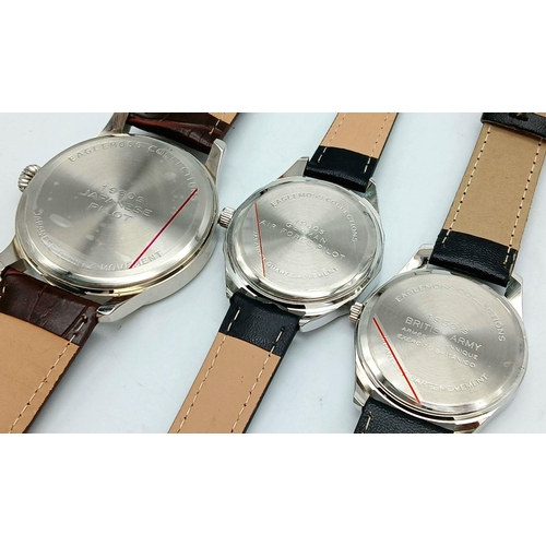 1091 - A Parcel of Three, Leather Strapped, Unworn Military Design Watches Comprising; 1) A 1930’s Design J... 