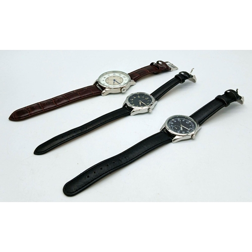 1091 - A Parcel of Three, Leather Strapped, Unworn Military Design Watches Comprising; 1) A 1930’s Design J... 