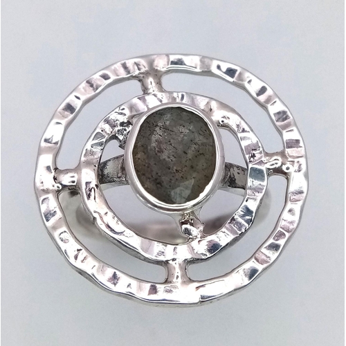 782 - A Labradorite 925 Silver Orbital Ring. Size Q/R, 7.7g total weight. Comes with presentation case. Re... 