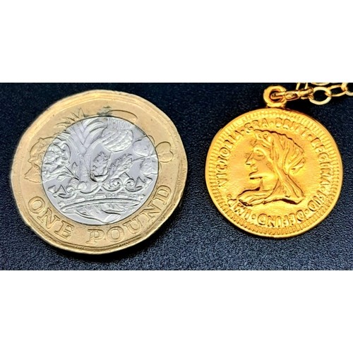 787 - A Gold Filled Coin Pendant Necklace. Measures 42cm in length.