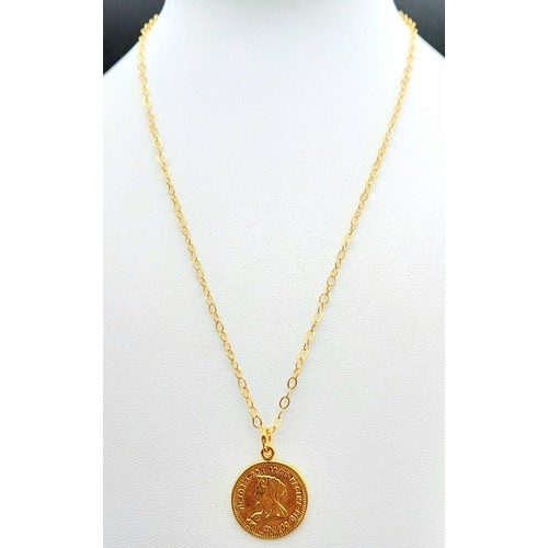 787 - A Gold Filled Coin Pendant Necklace. Measures 42cm in length.