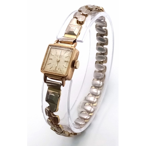 716 - A Vintage 9K Yellow Gold Cased Rotary Ladies Watch. Not currently working so a/f. 14.5g total weight... 