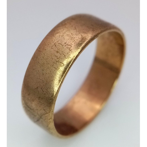 730 - A Vintage Fully Hallmarked 9K Yellow Gold Band Ring. 6mm width. Size U. 4.75g