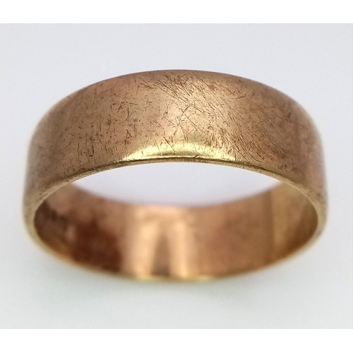 730 - A Vintage Fully Hallmarked 9K Yellow Gold Band Ring. 6mm width. Size U. 4.75g