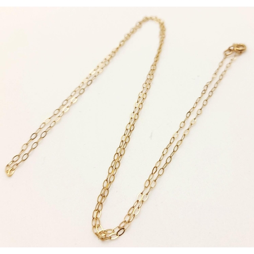 1538 - A 9K Yellow Gold Disappearing Necklace. 42cm. 0.35g