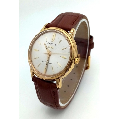 1548 - A Vintage Benrus Gents Mechanical Watch. Brown leather strap. Gilded case - 34mm. Silver tone dial. ... 