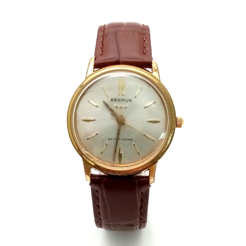 1548 - A Vintage Benrus Gents Mechanical Watch. Brown leather strap. Gilded case - 34mm. Silver tone dial. ... 