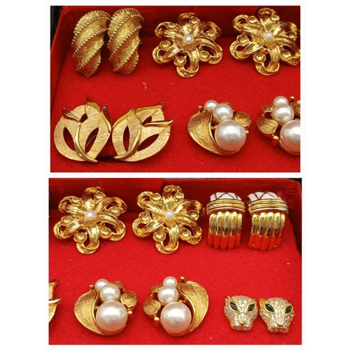 182 - A timeless elegance group of six top-quality gold-plated earrings, including TRIFARI and NAPIER, in ... 