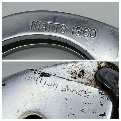 210 - A vintage HIATTS 1960 handcuffs with two keys, the preferred “bracelets” of security forces all over... 