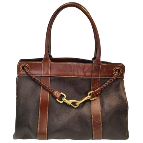 295 - A Mulberry Brown Leather 'Piccadilly' Handbag. Brown leather textured exterior with brown leather tr... 