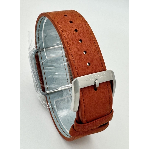 298 - A Verticale Mechanical Top Winder Gents Watch. Brown leather strap. Ceramic silver tone skeleton cas... 