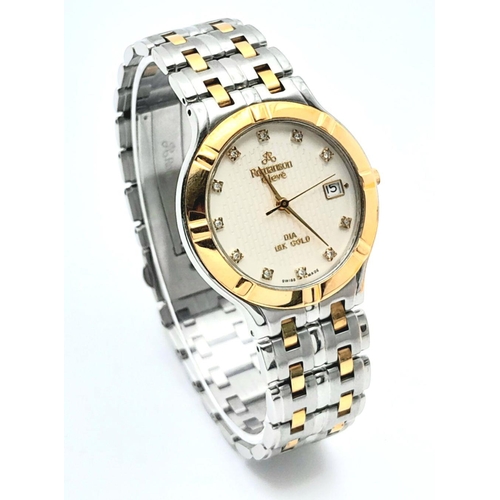 312 - A Romanson Eleve, Bi-Metal and Diamond Quartz Gents Watch. Bi-metal (18k gold and steel) bracelet an... 