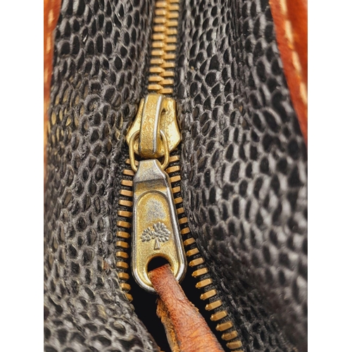 330 - A Cute  Vintage Mulberry Hellier Crab Bag. Textured black leather exterior with brown leather trim a... 