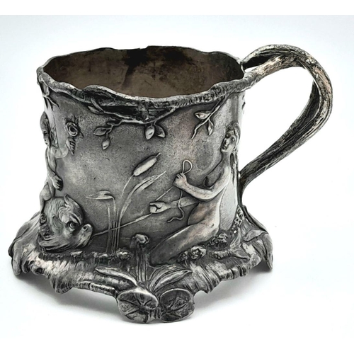 333 - An Antique (circa 1900) German, Art Nouveau WMF, Silver plated cup/container holder. Ornate, mermaid... 