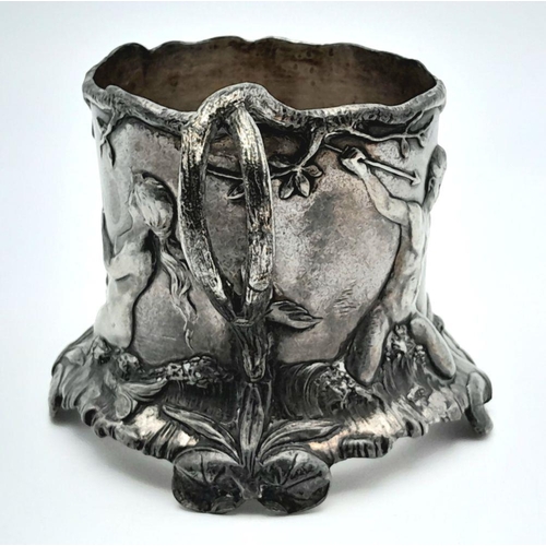 333 - An Antique (circa 1900) German, Art Nouveau WMF, Silver plated cup/container holder. Ornate, mermaid... 