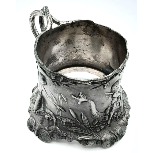 333 - An Antique (circa 1900) German, Art Nouveau WMF, Silver plated cup/container holder. Ornate, mermaid... 