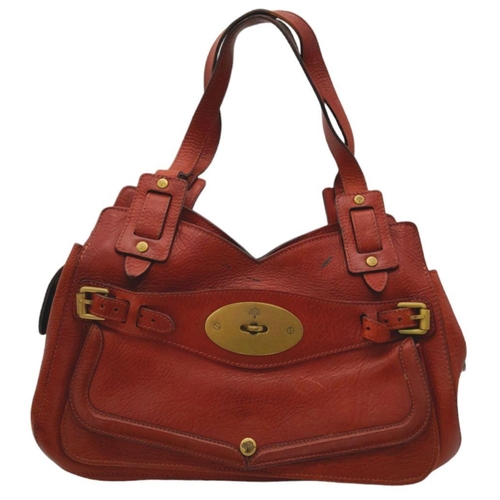 449 - A Vintage Mulberry Dark Red Leather Handbag. Textured red leather exterior with clip open compartmen... 