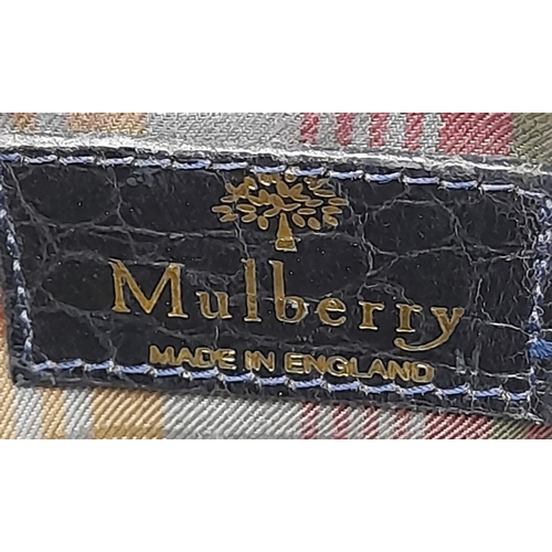 456 - A Vintage Mulberry Black Snake-Effect Leather Shoulder Bag. 
Tartan textile interior. 26cm x 27cm. P... 